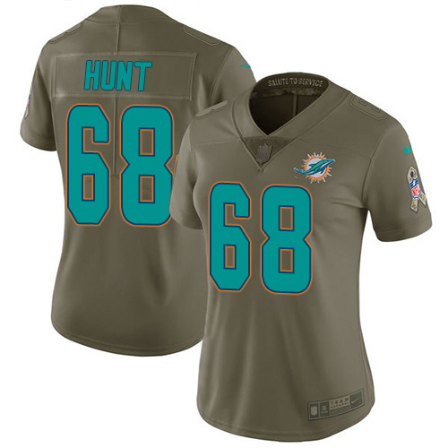 Nike Miami Dolphins #68 Robert Hunt Olive Women Stitched NFL Limited 2017 Salute To Service Jersey
